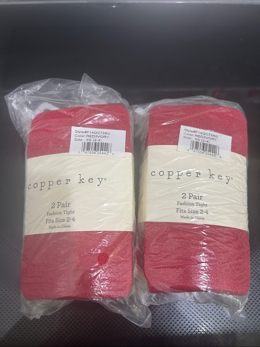 Twin girls matching identical set leggings tights size 2/4 xs sparkle red ivory